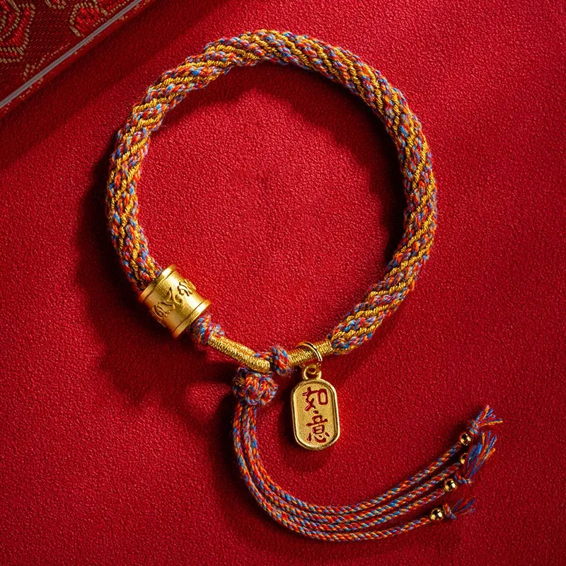Multicolored Handmade Tibetan Om Mani Padme Hum Ruyi Charm Bracelet with Luck Muse