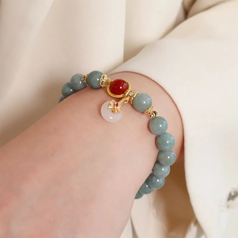 Natural Jade Red Agate Pearl Bracelet with Bow Tie Luck Charm - Image 3