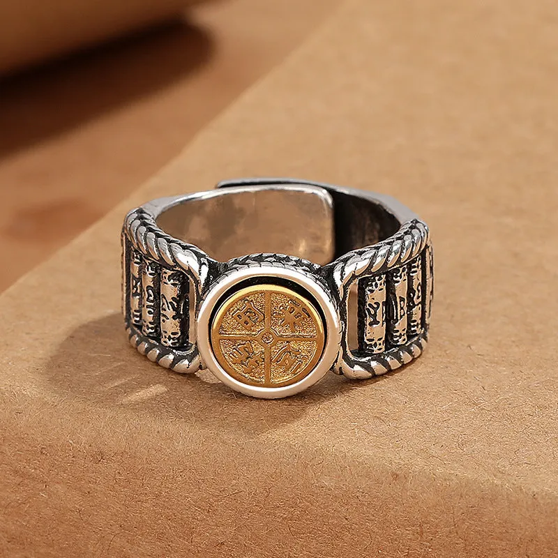 Tibetan Om Mani Padme Hum Copper Coin Rotatable Ring - Image 2