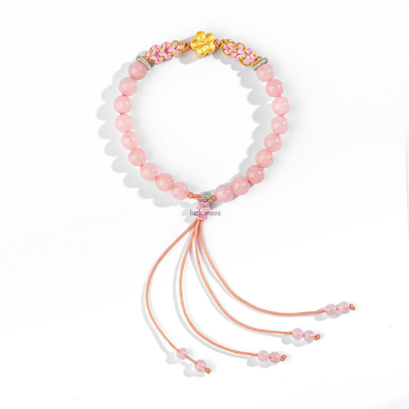 Natural Red Agate Pink Crystal Cherry Blossom Bracelet crafted with Luck Muse 999 Sterling Silver - Image 4