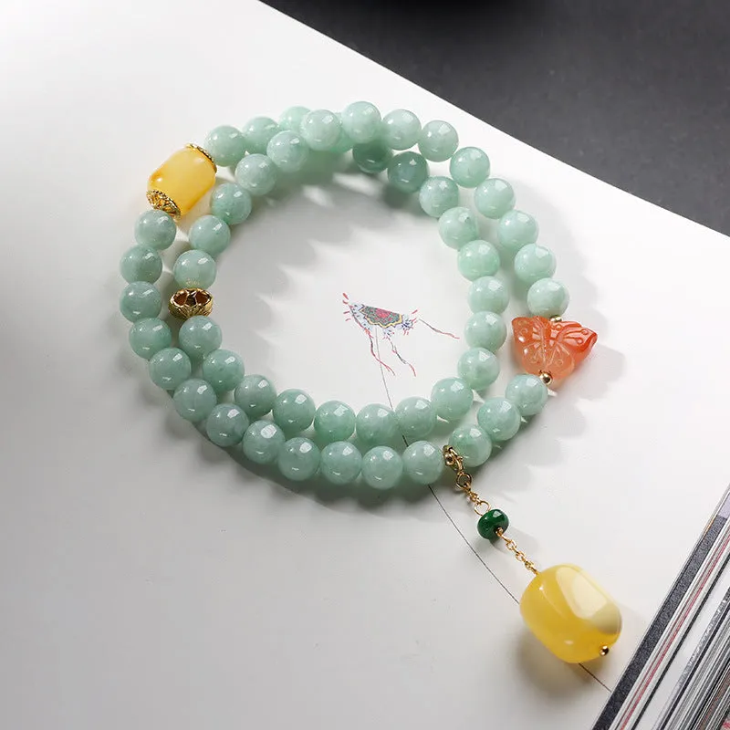 925 Sterling Silver Natural Jade Amber Butterfly Bracelet - Luck and Abundance - Image 2