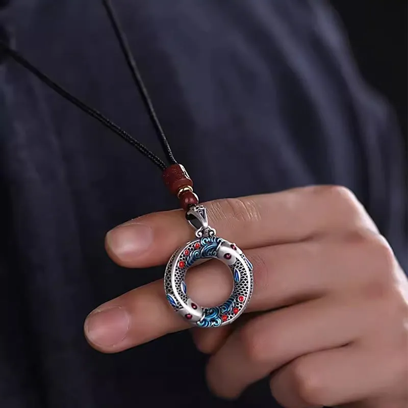 Luck Muse Koi Fish Peace Symbol Copper Necklace - Image 3