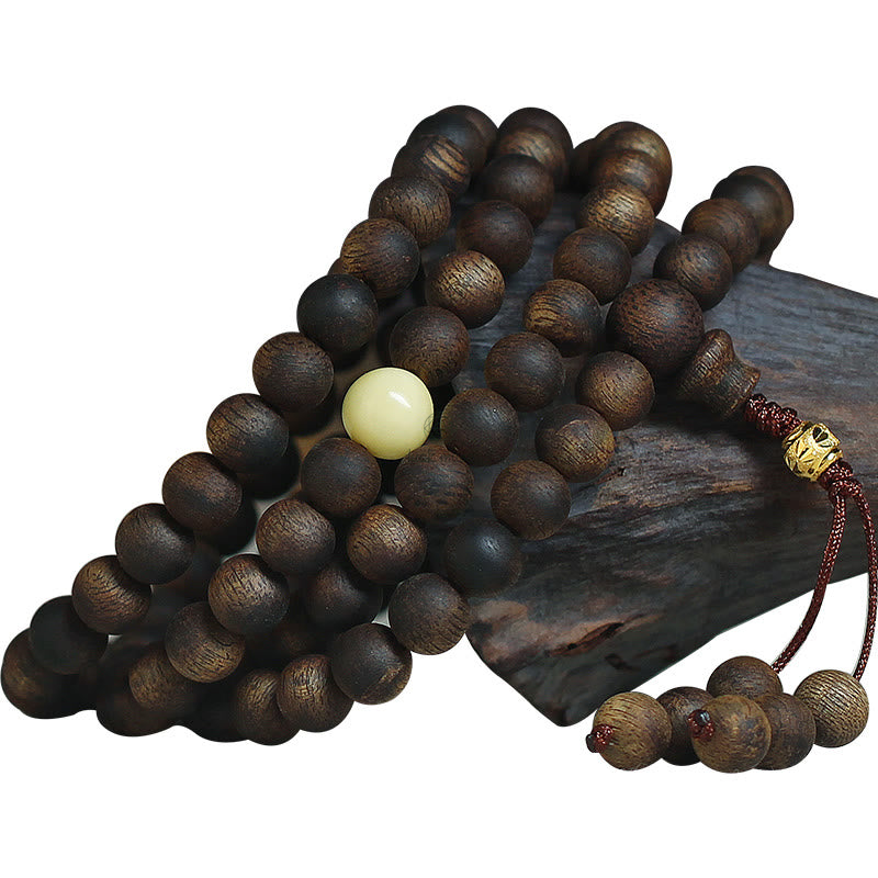 Luck Muse 999 Gold Tarakan 108 Mala Beads Bracelet with Agarwood & Amber for Evil Spirits Protection - Image 7