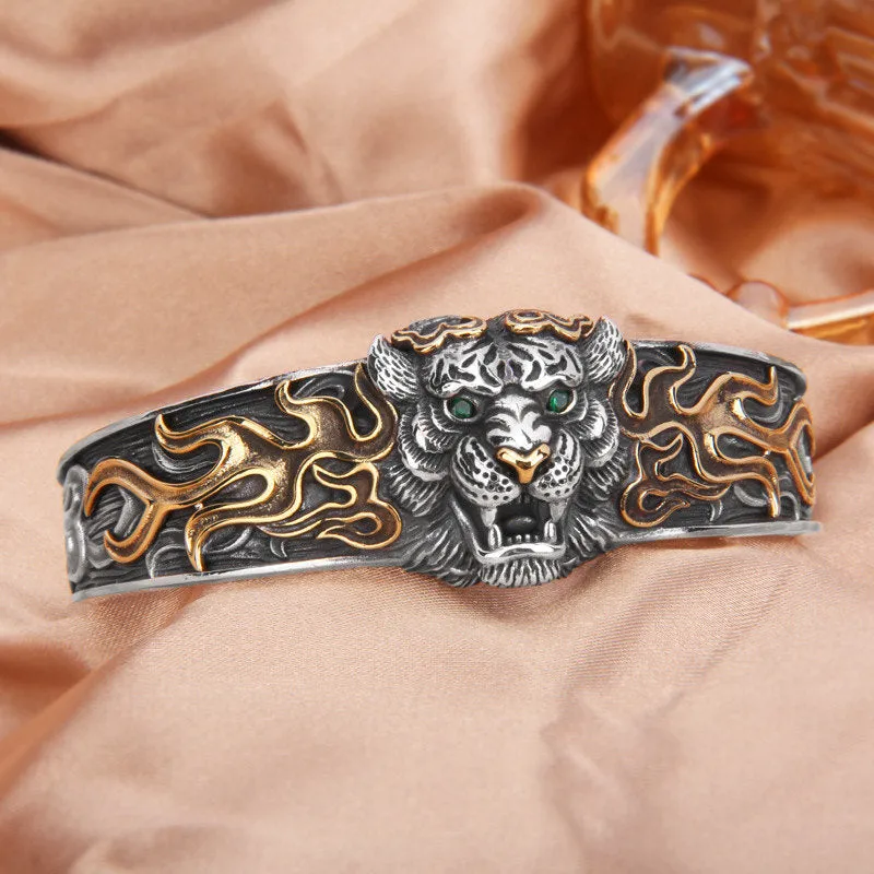 Luck Muse 925 Sterling Silver Tiger Zodiac Bracelet Bangle for Protection Against Evil Spirits - Image 3