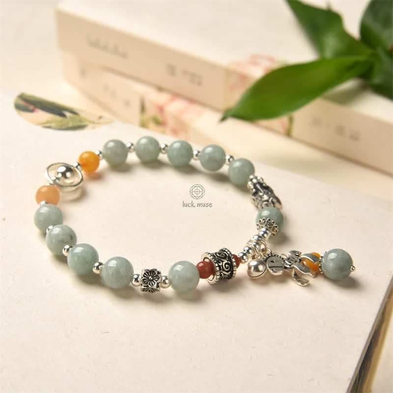 925 Sterling Silver Natural Jade Amber Pixiu Success Bracelet - Image 7
