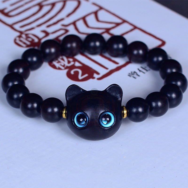 Luck Muse Ebony Wood and Liuli Glass Cat Charm Bracelet - Image 10