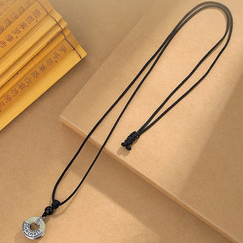 Luck Muse 925 Sterling Silver Hetian Jade Peace Buckle Prosperity Necklace Pendant - Image 5