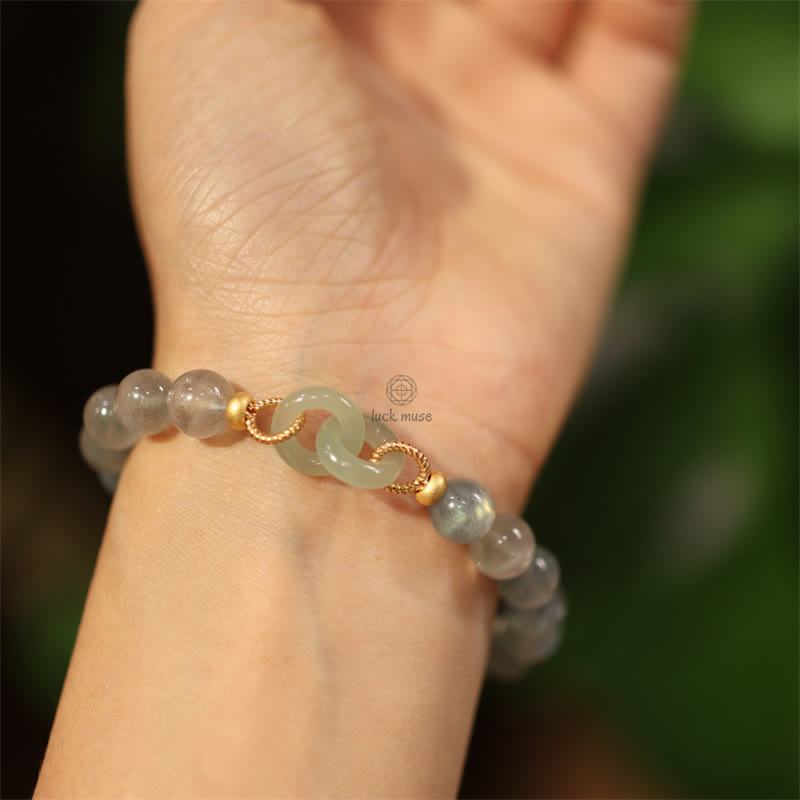 Natural Moonstone and Heitan Jade Peace Healing Bracelet
