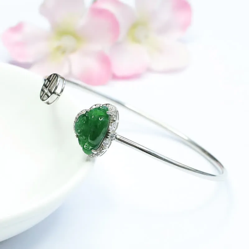 Luck Muse 925 Sterling Silver Laughing Buddha Jade Luck Bracelet - Image 4