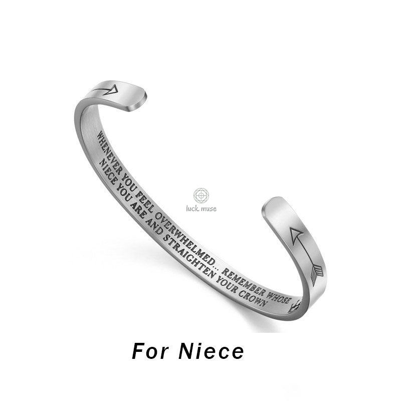 Luck Muse Engraved Mantra Cuff Bangle Bracelet - Personalized Inspirational Gift for Him/Her - Image 5