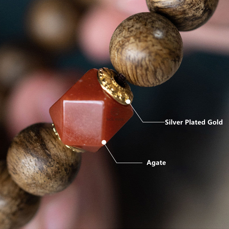 Tarakan Agarwood Amber Red Agate Laughing Buddha Meditation Bracelet - Image 4