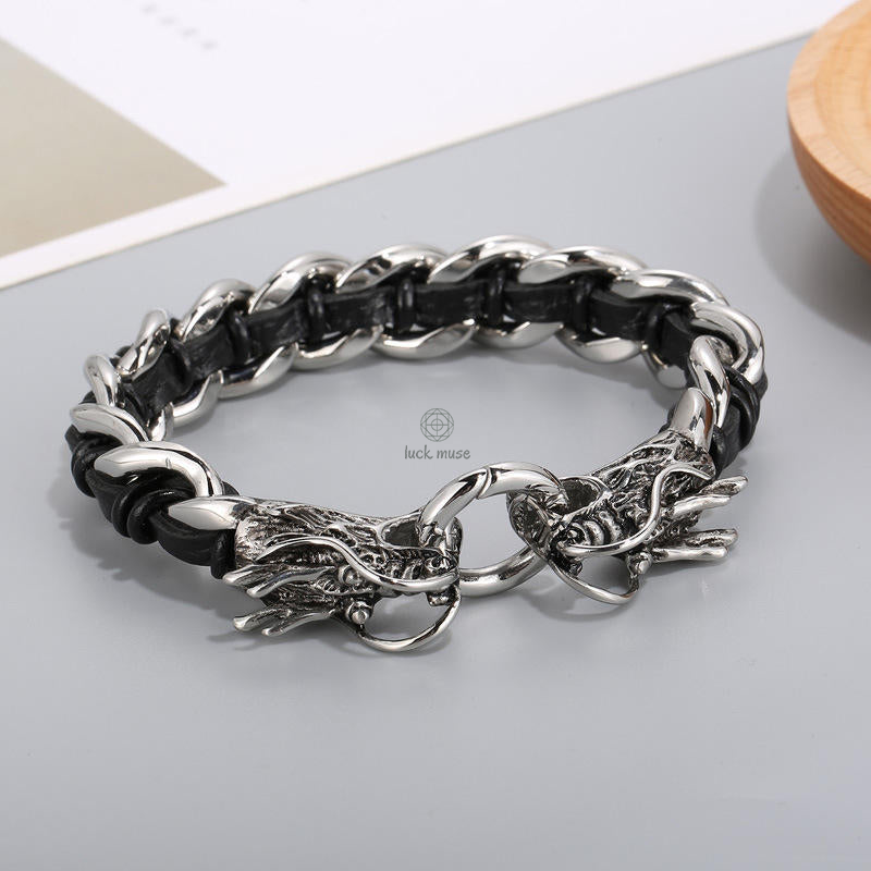 Dragon Leather Titanium Steel Protection Luck Bracelet - Image 3