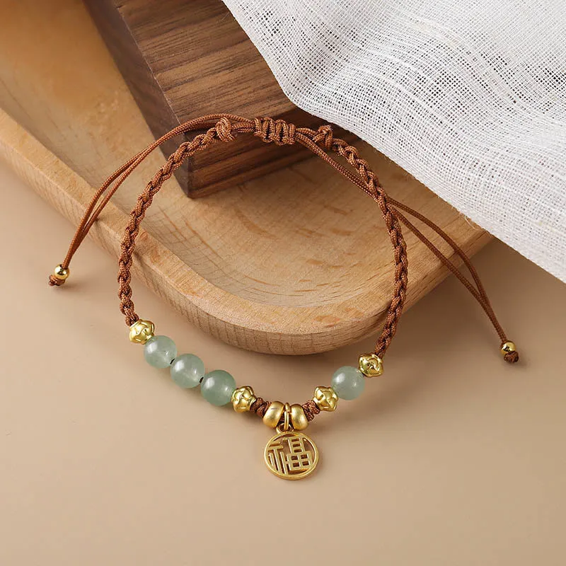 Buddha Jade Beads Blessing Bracelet with Fu Character Rope - Image 5