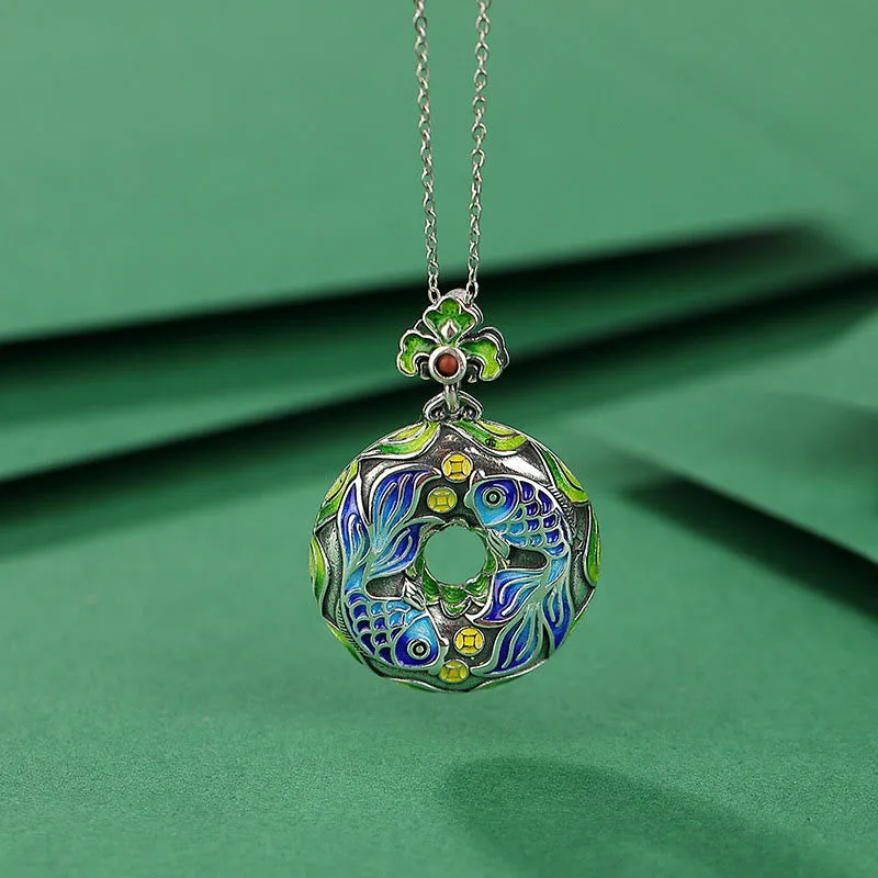 Luck Muse 990 Sterling Silver Koi Fish Copper Coin Luck Wealth 925 Sterling Silver Necklace Pendant - Image 2