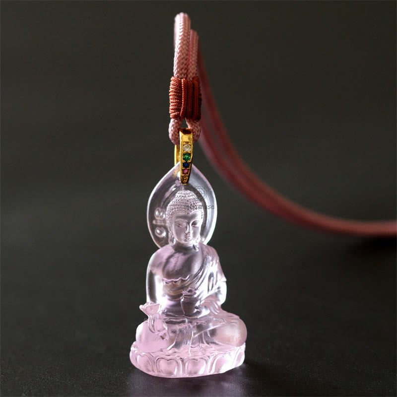 Blue Tathagata Buddha Liuli Crystal Amulet Necklace - Serenity Pendant - Image 19