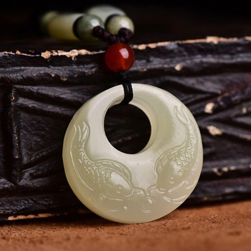 White Jade Double Koi Fish Carved Luck Muse Necklace for Prosperity and Success - Image 6