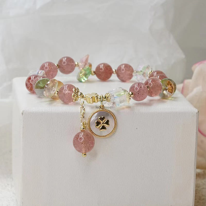 Luck Muse Strawberry Quartz Four Leaf Clover Bracelet with Healing Charm - Image 9