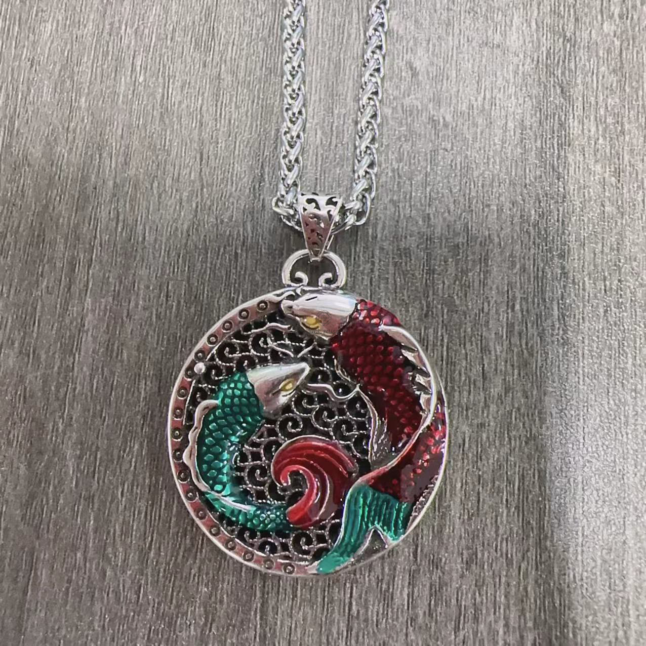 Tibetan Copper Koi Fish Healing Necklace with Luck Muse - Image 6