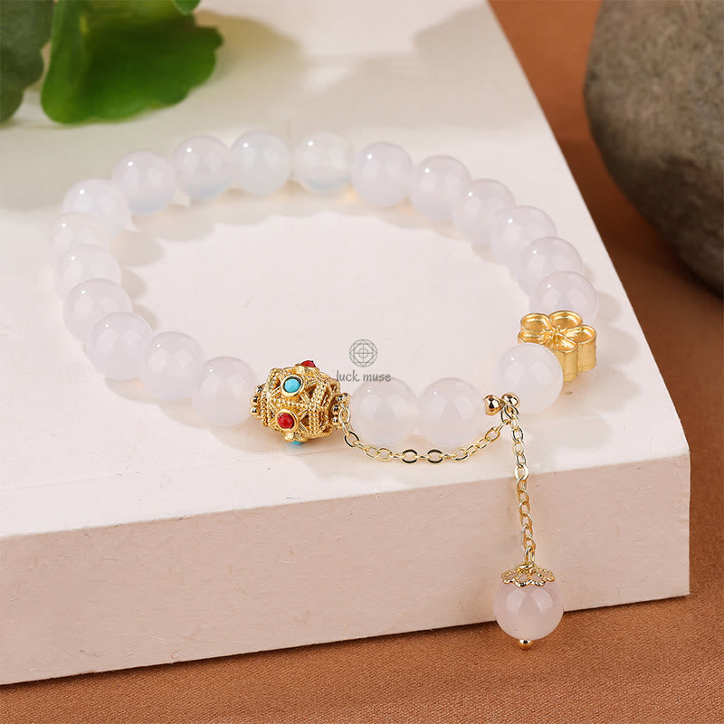 Luck Muse Self-Acceptance Bracelet with Natural Red Agate, White Agate, and Peach Blossom Pattern - Image 7