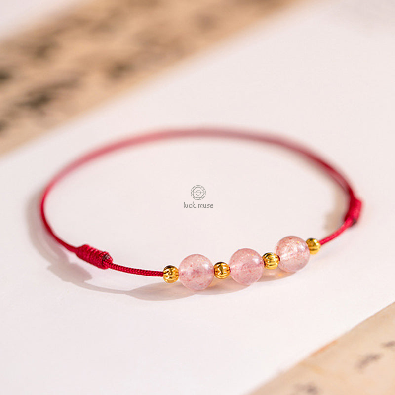 Strawberry Crystal Bead Lucky Red String Anklet with Luck Muse - Image 3