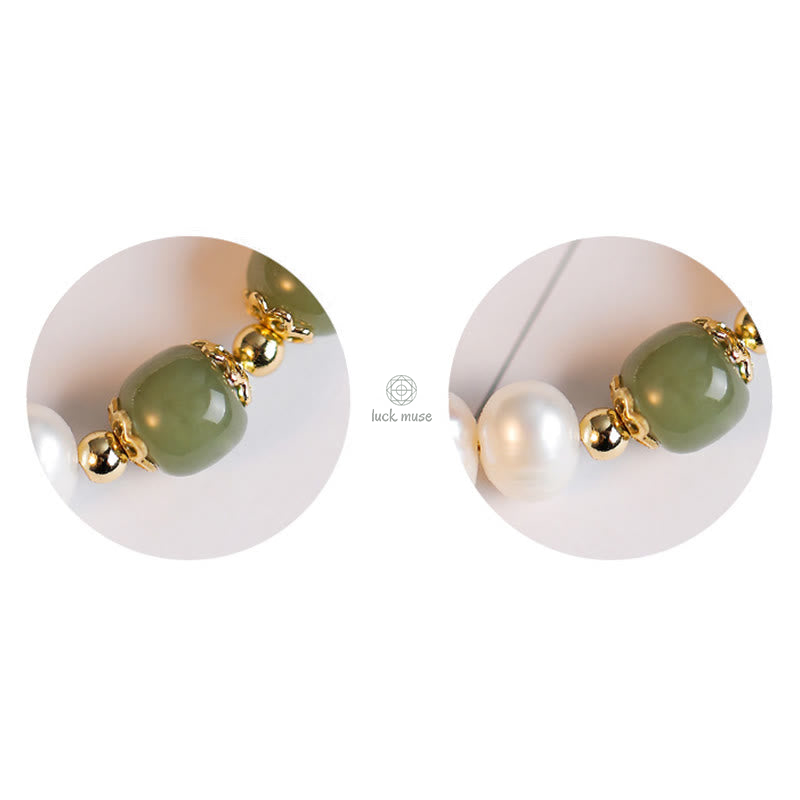 Luck Muse 14K Gold Plated Sincerity Bead Chain Bracelet with Natural Pearl, Hetian Cyan Jade, and White Jade - Image 7