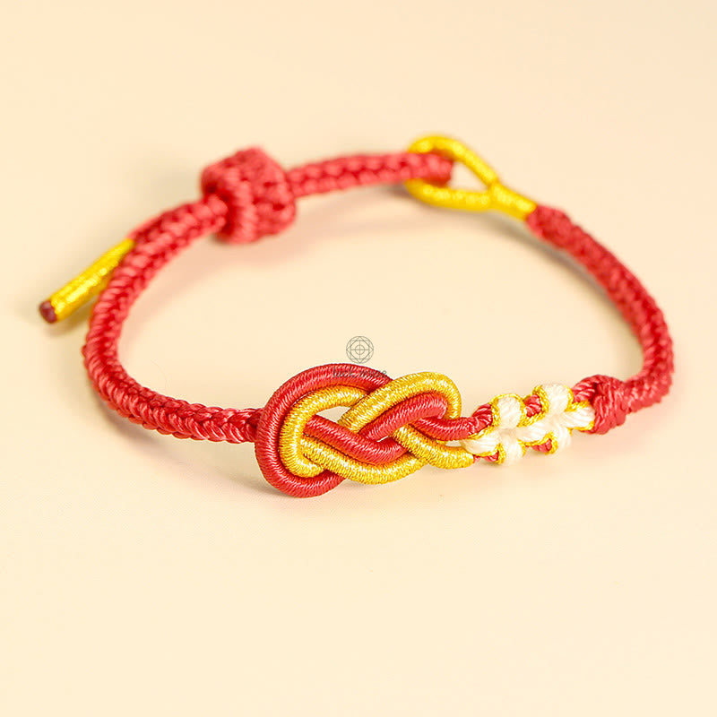 Handcrafted Eight-Thread Luck Muse Bracelet with Peace Knot, Peach Blossom Detail, and Luck Connection - Image 3
