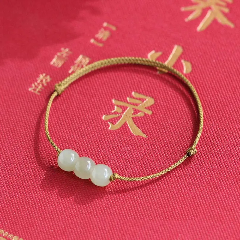 Three Bead Jade Luck String Weave Bracelet - Image 7