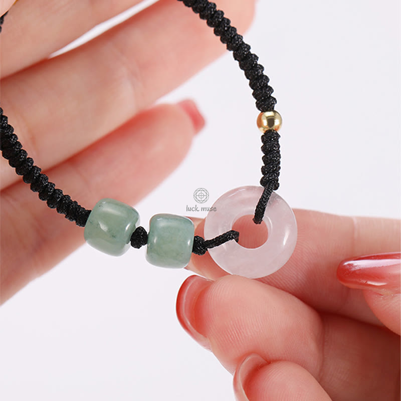 Braided Couple Bracelet Set with Green Aventurine, White Jade, Peace Buckle, and Luck - Image 5