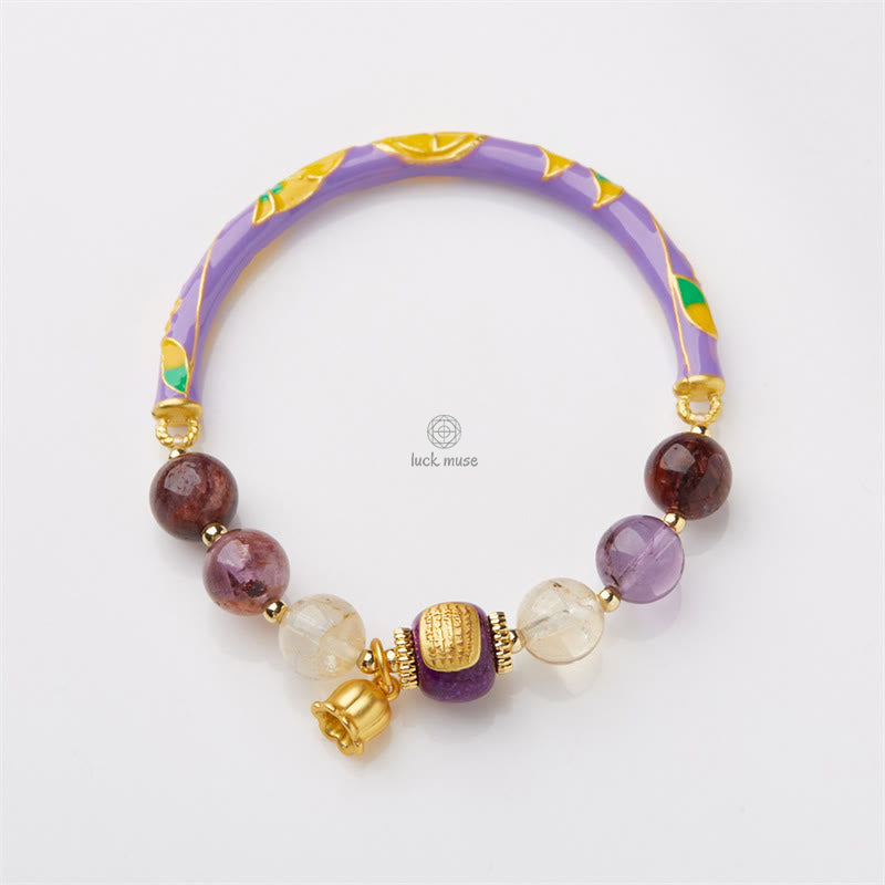 Purple Jade Scripture Citrine Love Wisdom Bracelet - Luck Muse Bangle - Image 7