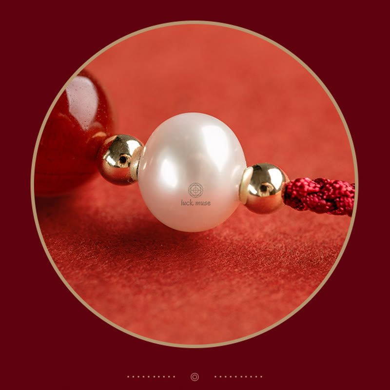 Luck Muse 925 Sterling Silver Fu Character Agate Pearl Red String Braid Bracelet - Image 5