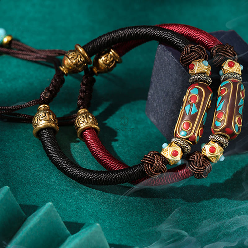 Tibetan Turquoise Om Mani Padme Hum Strength Braided Bracelet by Luck Muse Shop - Image 15