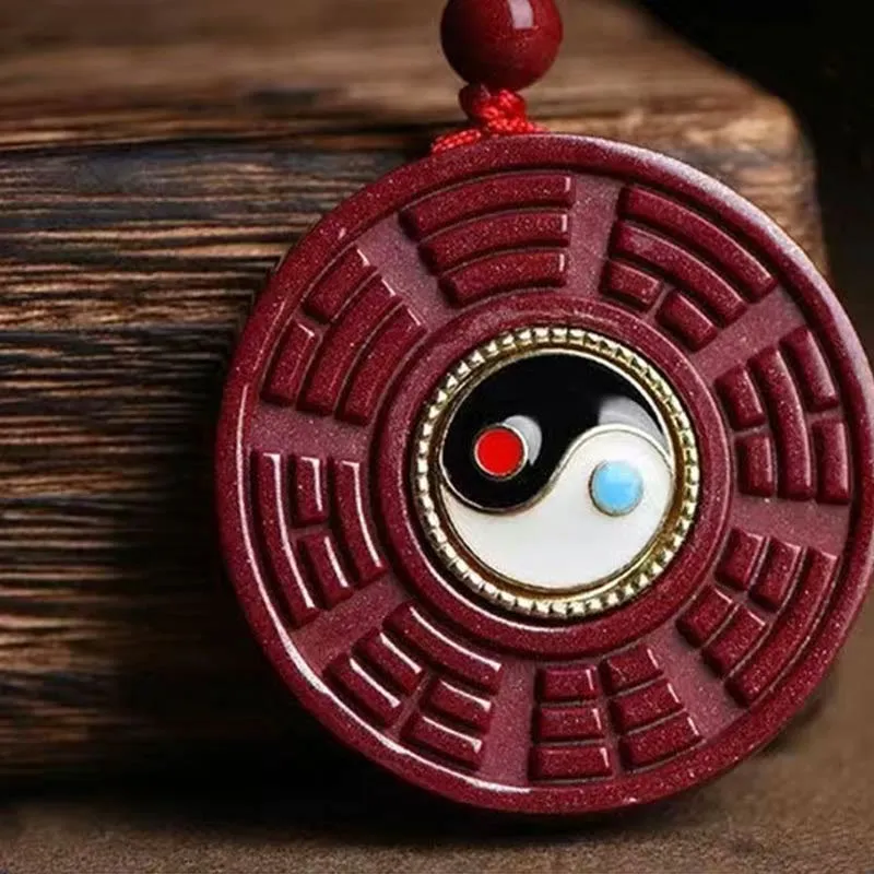 Luck Muse Natural Cinnabar Bagua Rotating Yin Yang Necklace Pendant for Warding Off Evil Spirits - Image 2