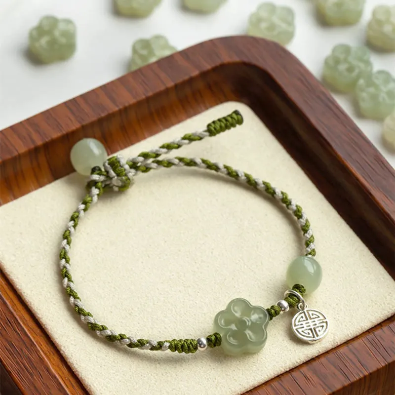 Handmade Plum Blossom Flower Jade Bracelet for Luck and Prosperity