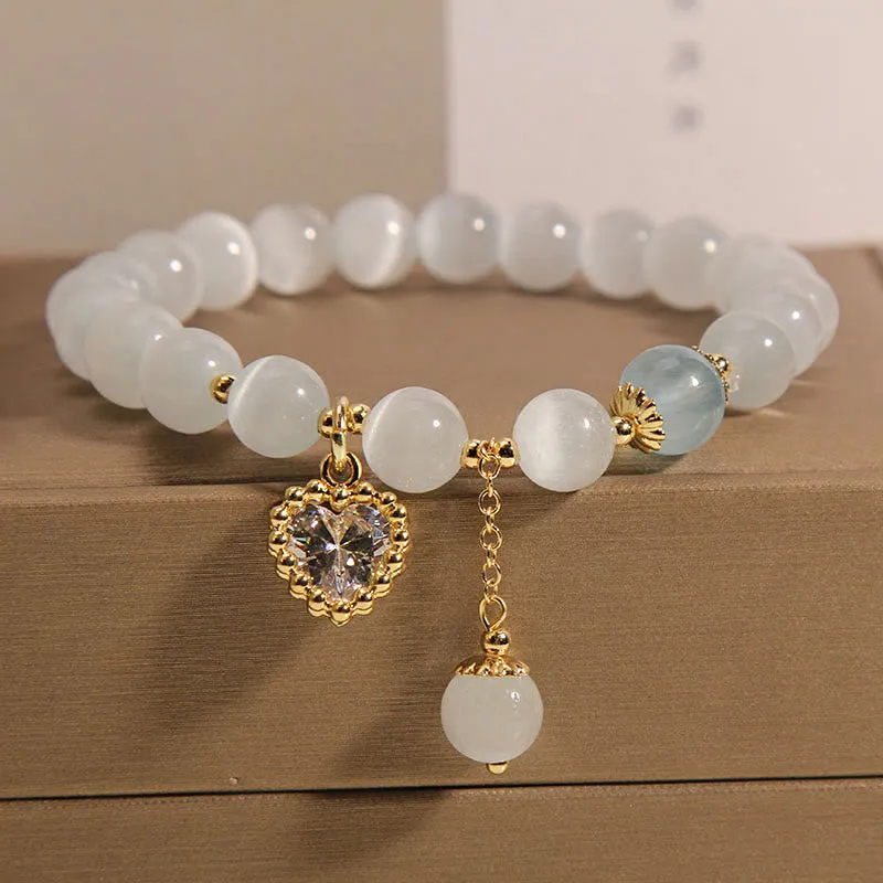Luck Muse Cat's Eye Crystal Heart Bracelet with Zircon Charm - Peace & Love