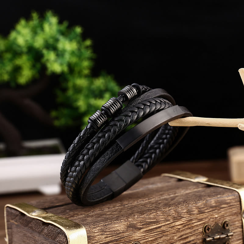 Braided Leather Bracelet with Titanium Steel, Magnetic Buckle, and Balance Feature - Image 3