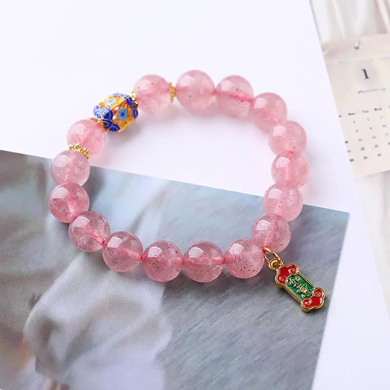 Luck Muse Strawberry Quartz Ruyi Charm Bracelet with Positive Energy - Image 3
