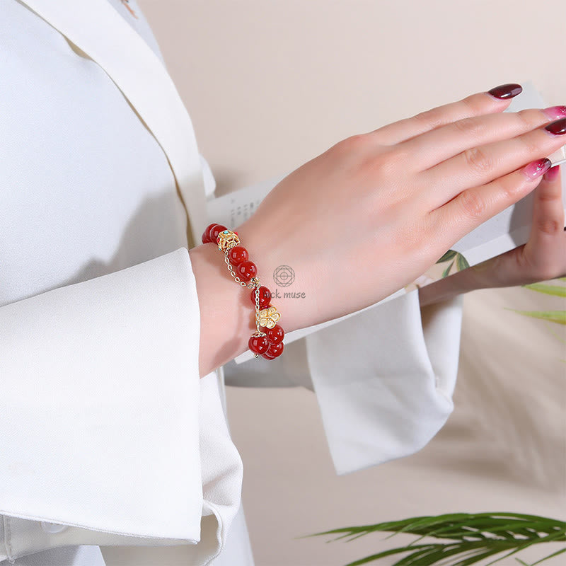 Luck Muse Self-Acceptance Bracelet with Natural Red Agate, White Agate, and Peach Blossom Pattern - Image 4
