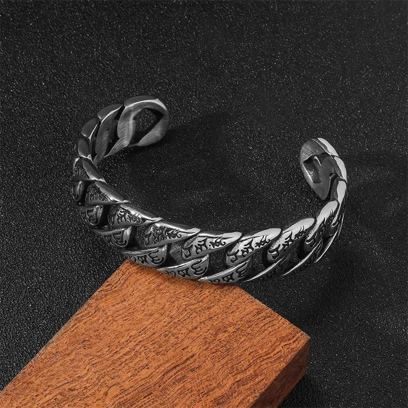 Tibetan Om Mani Padme Hum Mantra Titanium Steel Bangle Bracelet - Peaceful Design - Image 3