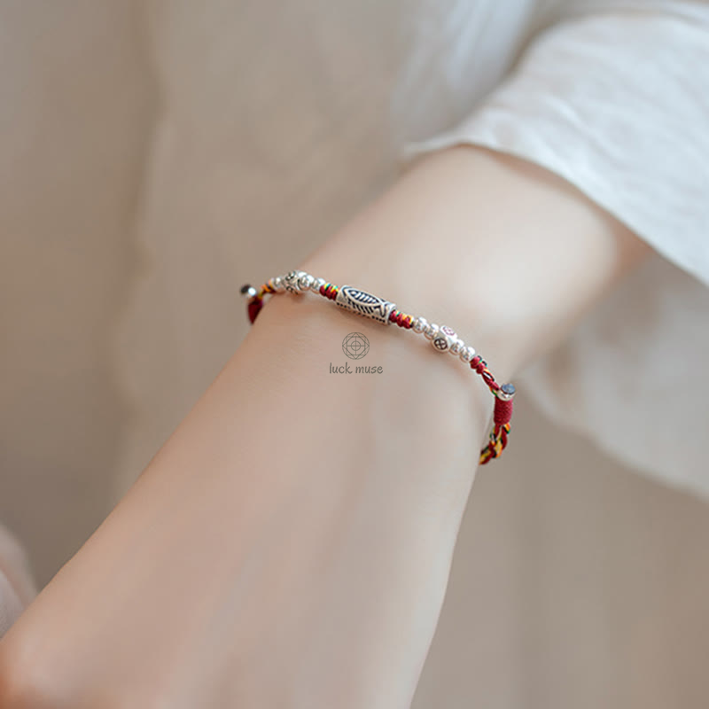 925 Sterling Silver Luck Koi Fish Braided Bracelet Anklet - Image 7