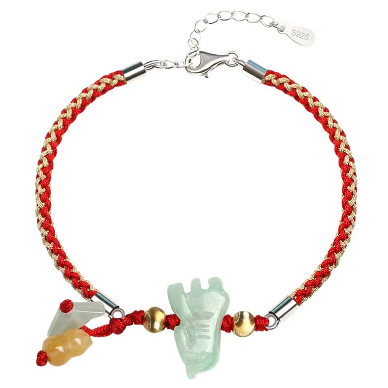 Luck Muse Chinese Zodiac Jade Prosperity Red String Bracelet - Image 17