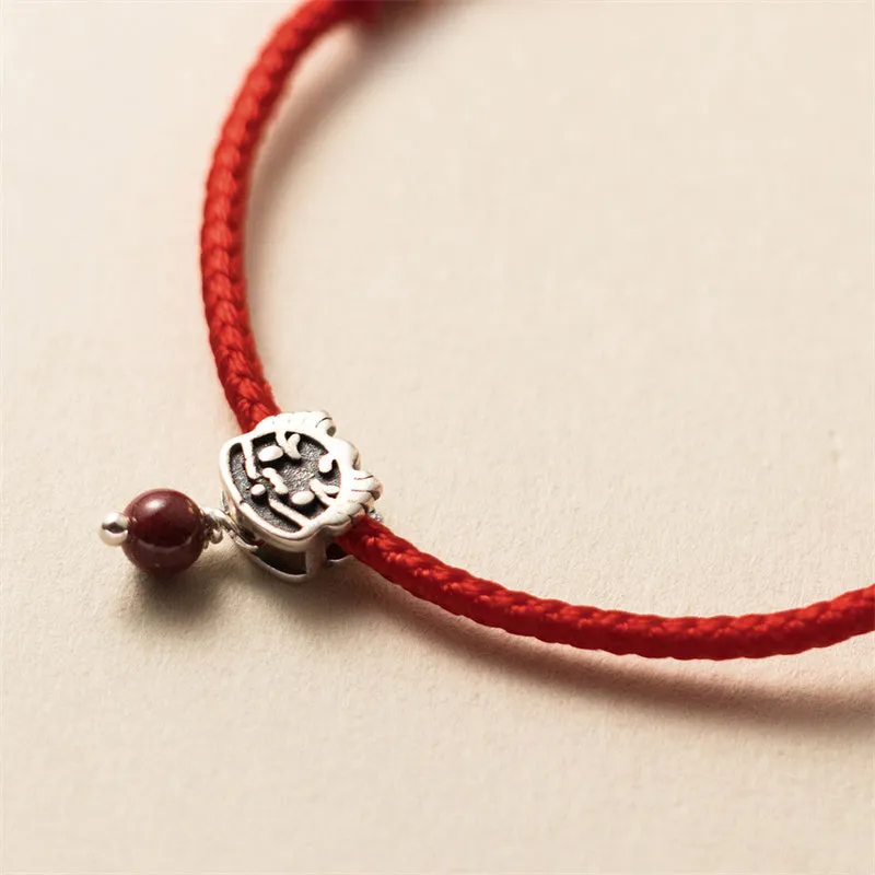 Luck Muse Sterling Silver Dragon Year Cinnabar Red String Bracelet - Image 4