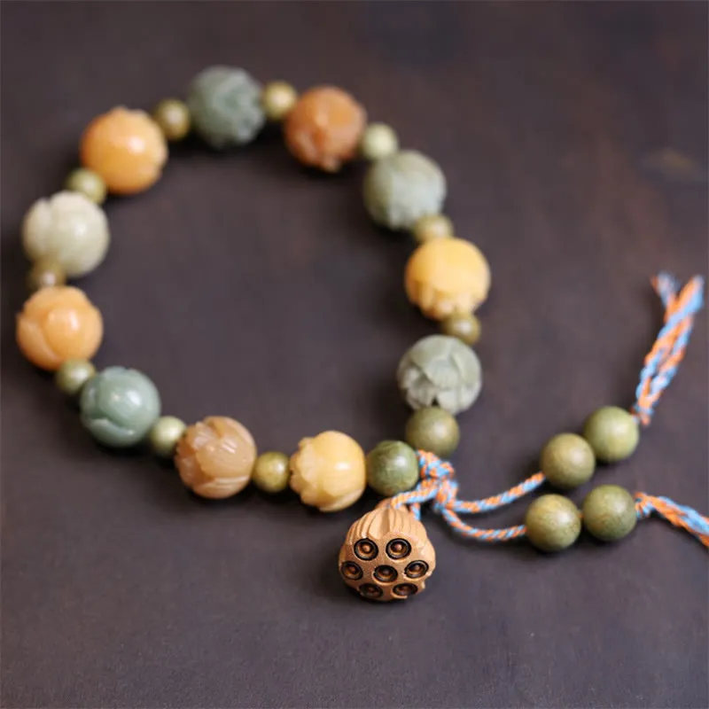 Sandalwood Buddha Bracelet with Bodhi Seed, Green Lotus, Wisdom, and Harmony Stones - Image 4