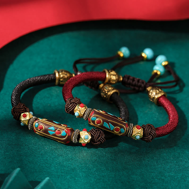 Tibetan Turquoise Om Mani Padme Hum Strength Braided Bracelet by Luck Muse Shop