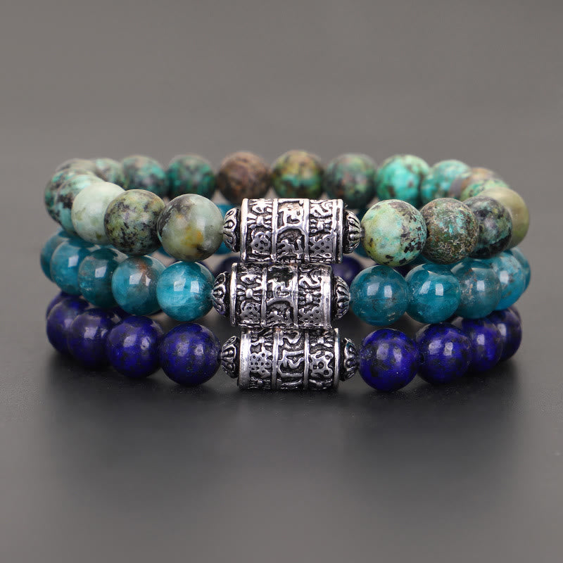 Luck Muse Natural Beaded Bracelet with Lazurite, Pietersite, Unakite, and Om Mani Padme Hum