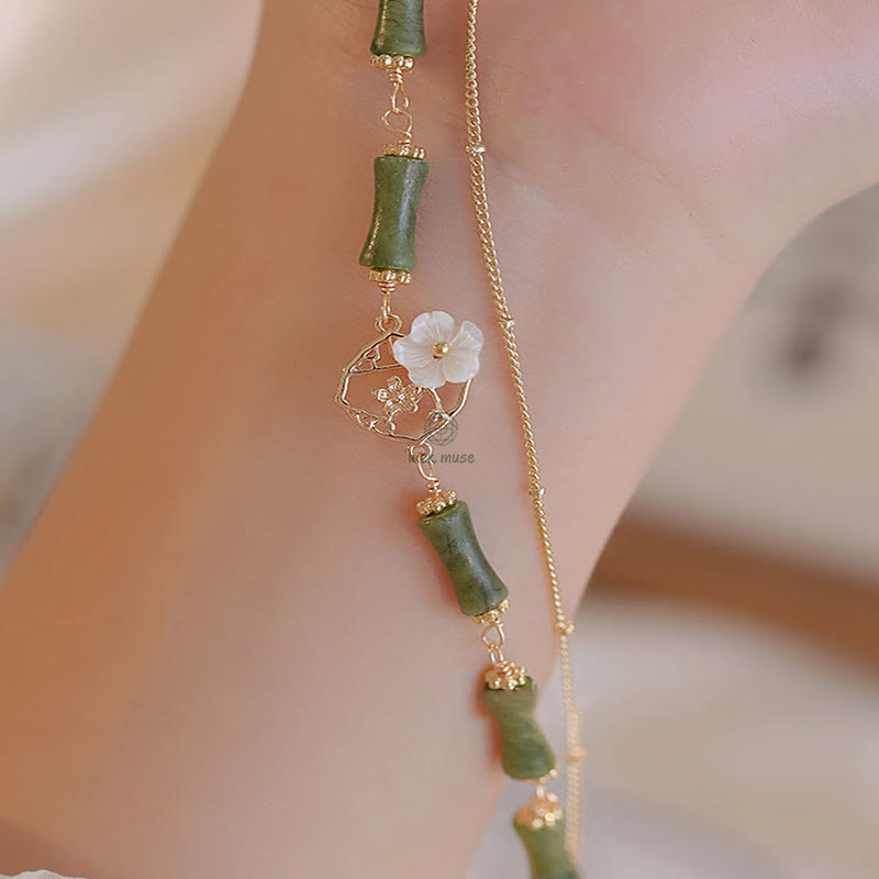Luck Muse Double Layer Peridot Bamboo Flower Bracelet - 14k Gold Plated Copper, Symbolizing Wealth - Image 6