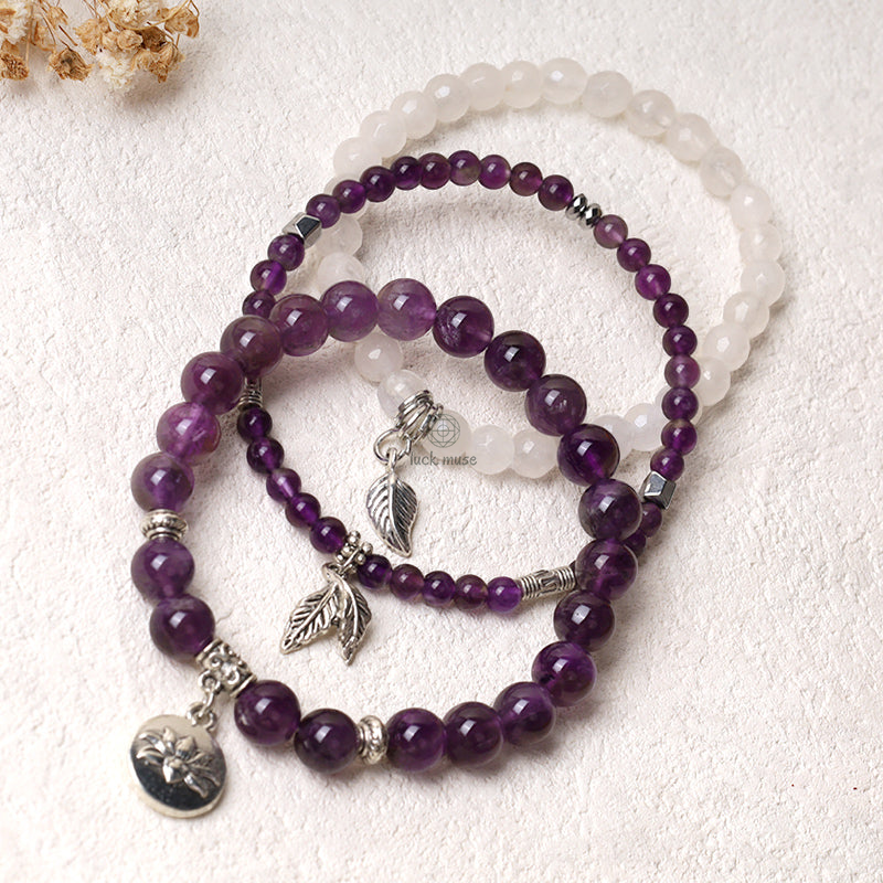 Luck Muse Natural Quartz Crystal Lotus Bracelet Set (3 Pieces) - Image 3