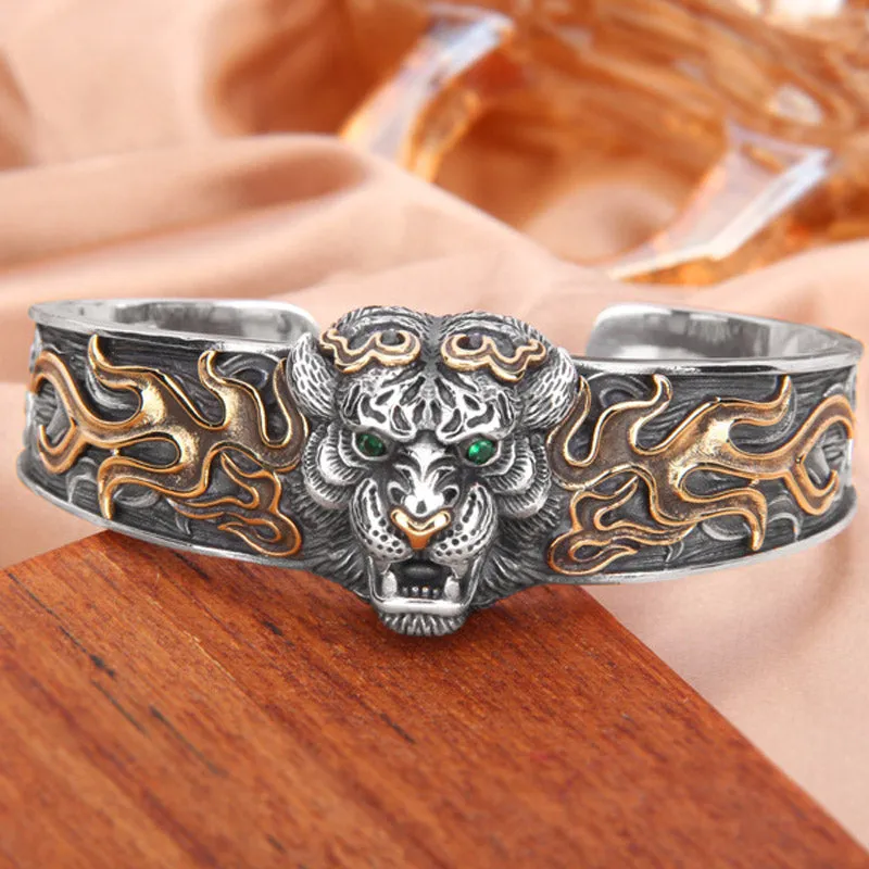 Luck Muse 925 Sterling Silver Tiger Zodiac Bracelet Bangle for Protection Against Evil Spirits - Image 2