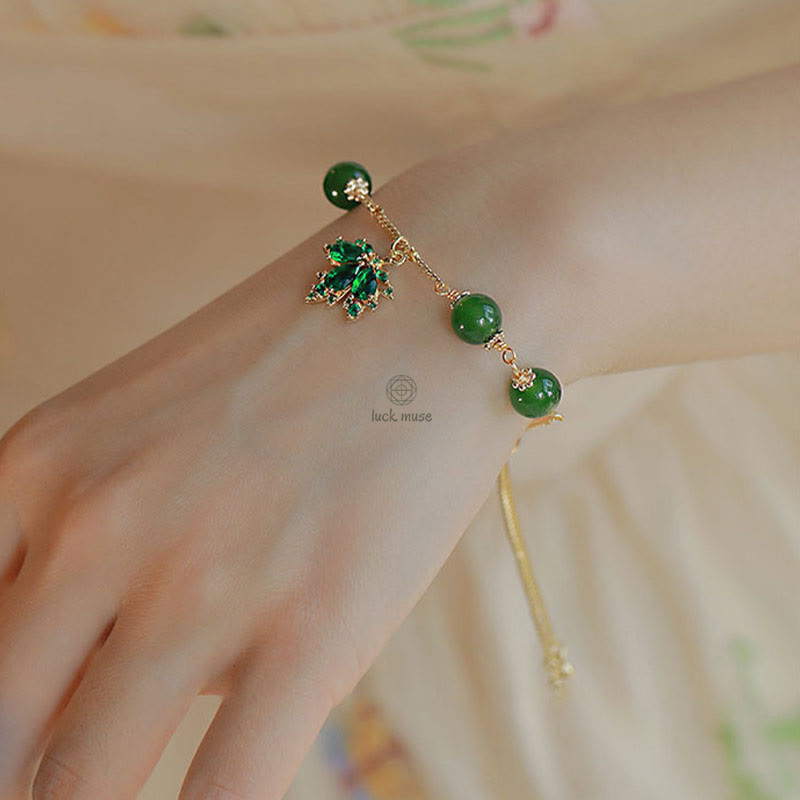 Maple Leaf Green Chalcedony Courage & Strength Bracelet with 14k Gold Plating by Luck Muse Shop - Image 7