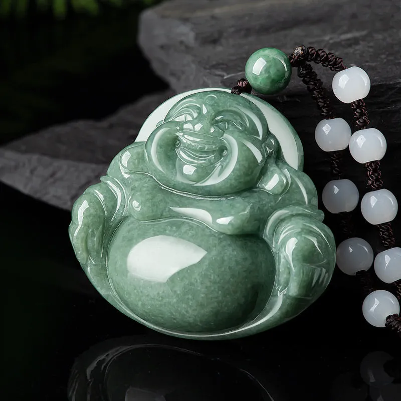 Laughing Buddha Cyan Jade Harmony Necklace with Beaded Pendant - Image 5