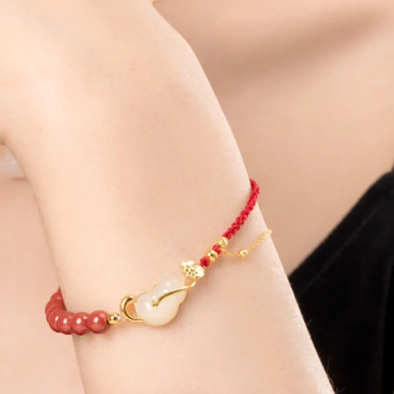 Luck Muse 925 Sterling Silver Plated 18K Gold Hetian Jade Ruyi Cat Cinnabar Luck Jewelry Set - Image 13